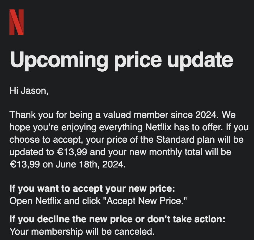 Netflix price update information